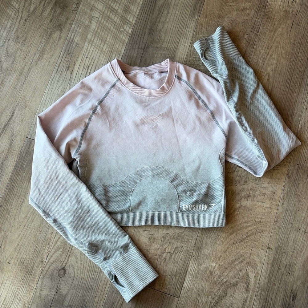 Gymshark Blush and Gray Long Sleeve Crop Top